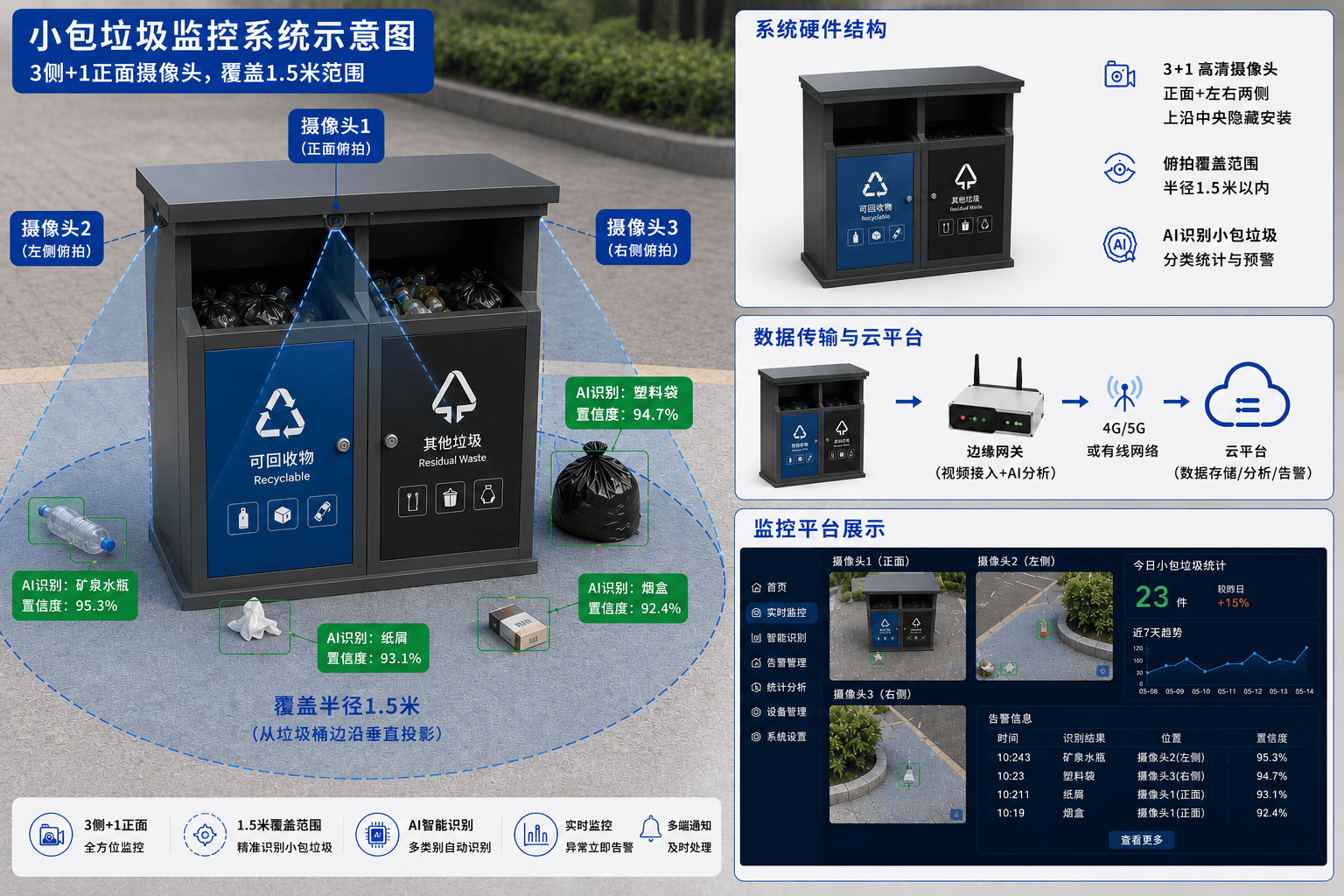 垃圾桶小包垃圾落地监控